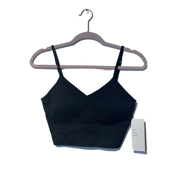 Zella Ribbed Seamless Longline Sports Bralette in Black S M New Nwt Women's - Picture 2 of 6